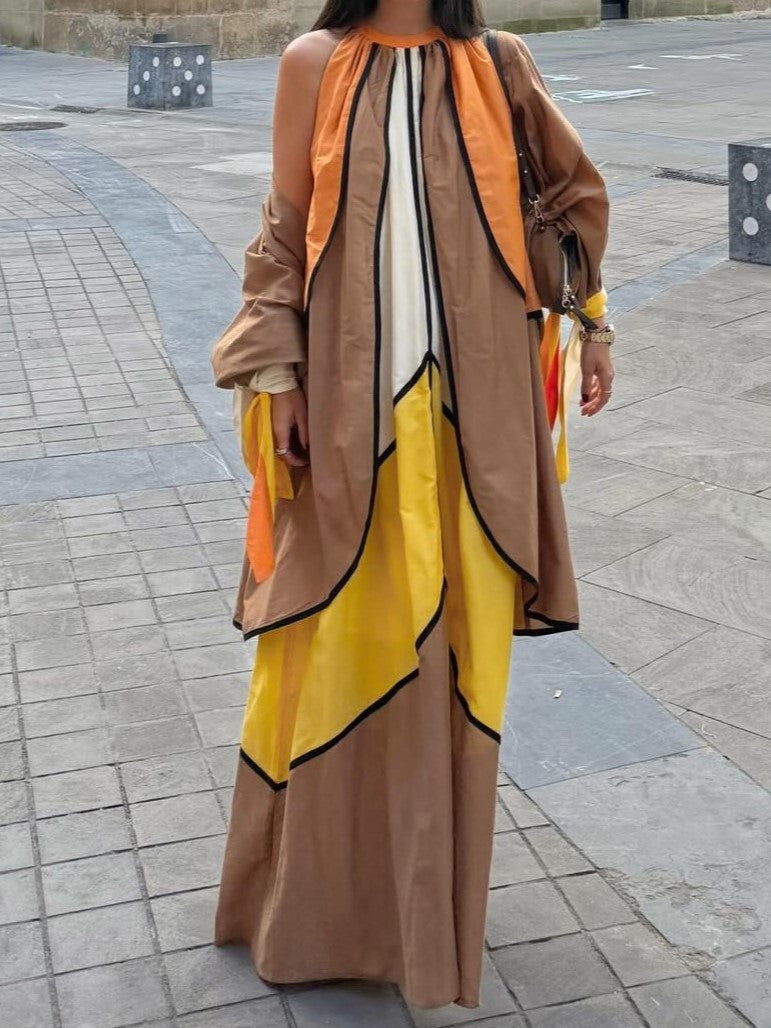 Color-Block Geometric Cut-Out Maxi Dress