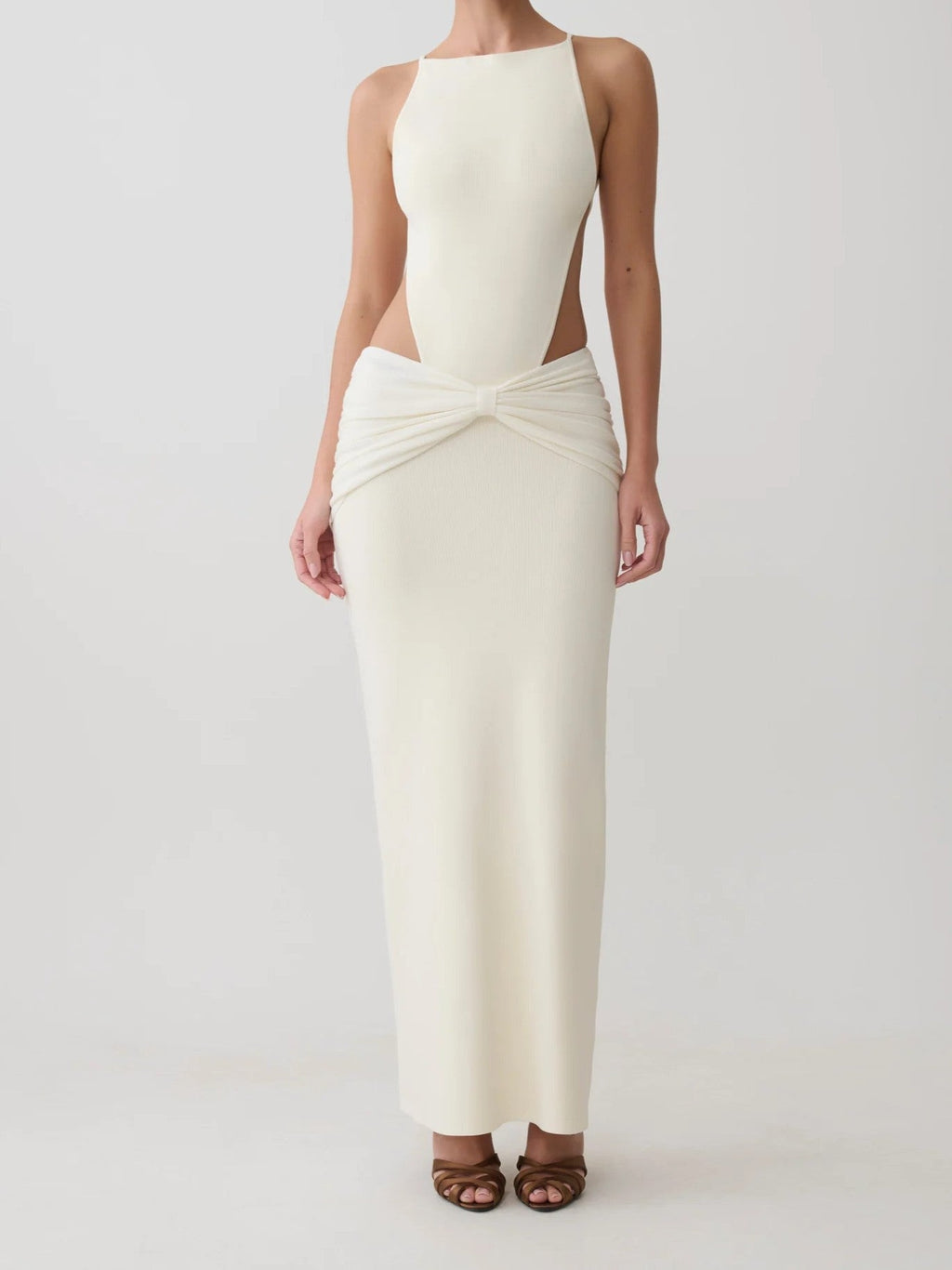 Ivory Halter Cutout Twist Maxi Dress