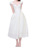 White Embroidered Cap Sleeve A-Line Dress