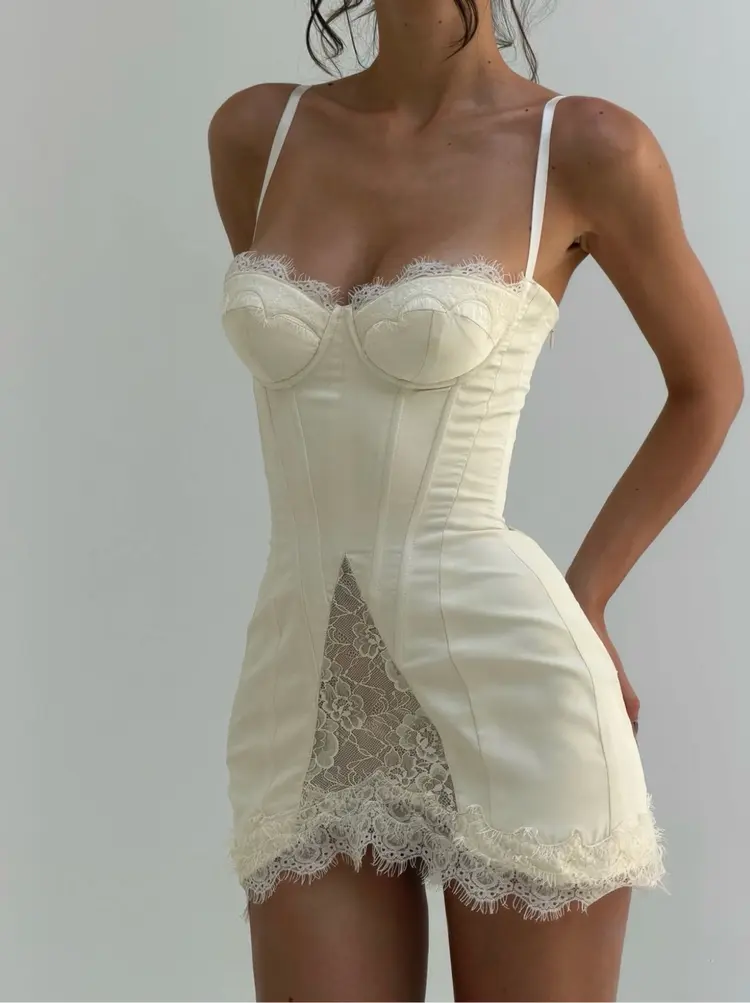 Cream Lace Insert Corset Mini Dress