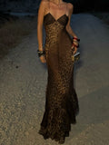 Brown Leopard Print Mermaid Maxi Dress