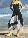 Black And White Lace Contrast Midi Dress