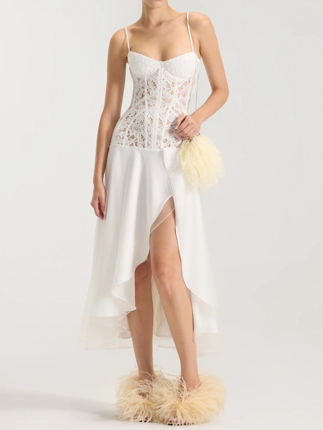 White Lace Corset Satin High-Low Dress