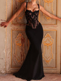 Black Lace Corset Mermaid Maxi Dress