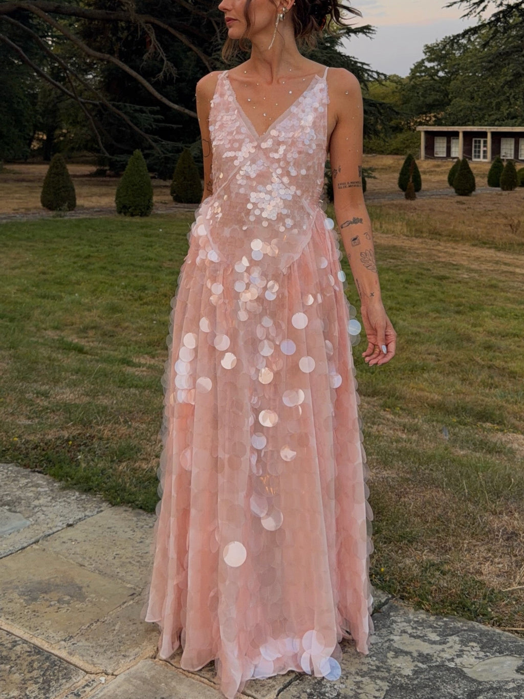 Pink Paillette Tulle Maxi Dress