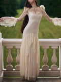 Ivory White Vintage Lace Bell Sleeve Maxi Dress