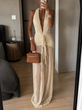 Cream Crochet Halter Tie Midi Dress