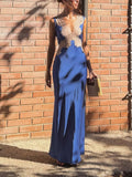 Blue Lace Trim Maxi Dress