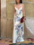 Cream Floral Lace Trim Maxi Dress