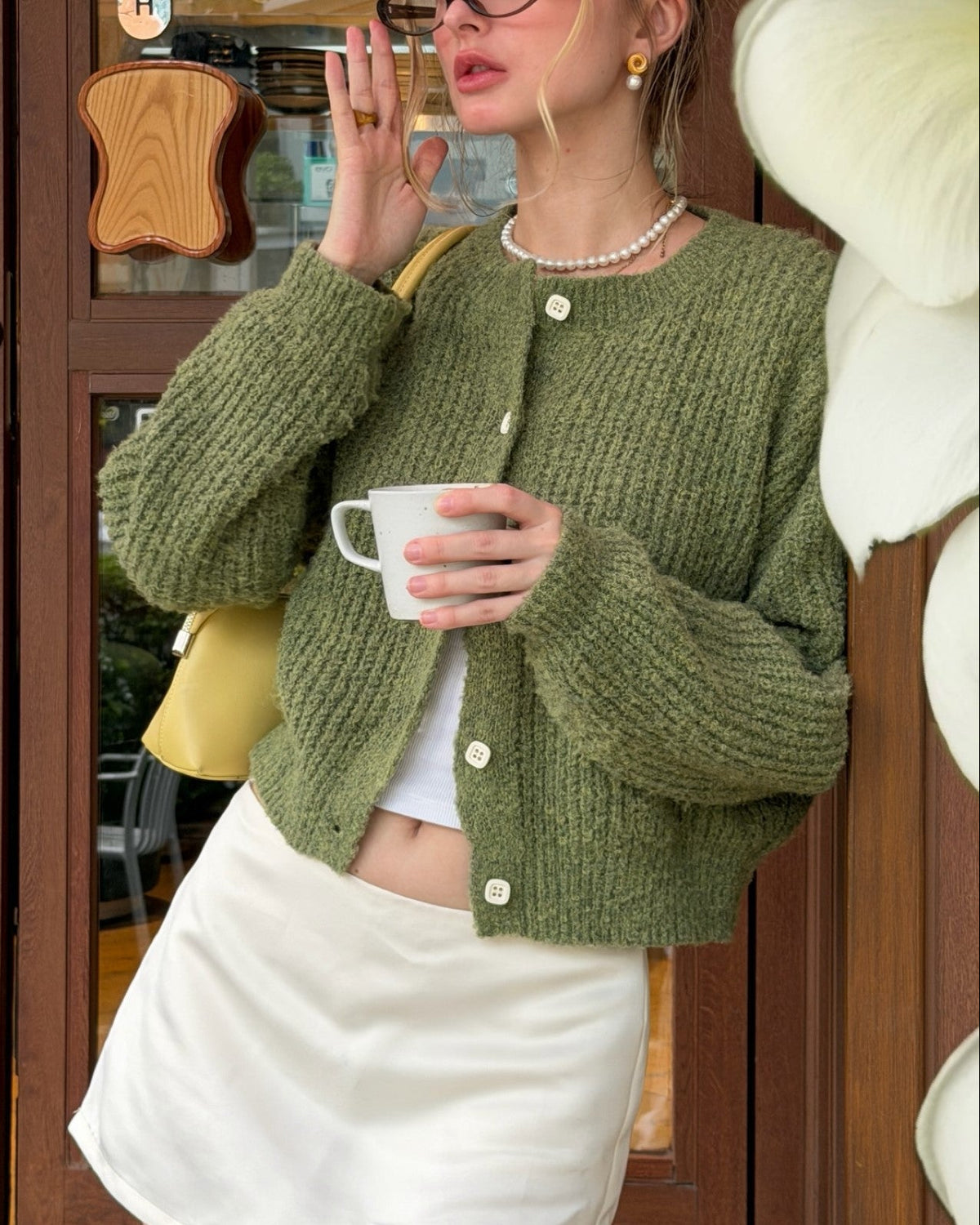 Green Knit Button Front Cardigan