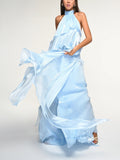 LightBlue Ruffled Halter Maxi Dress