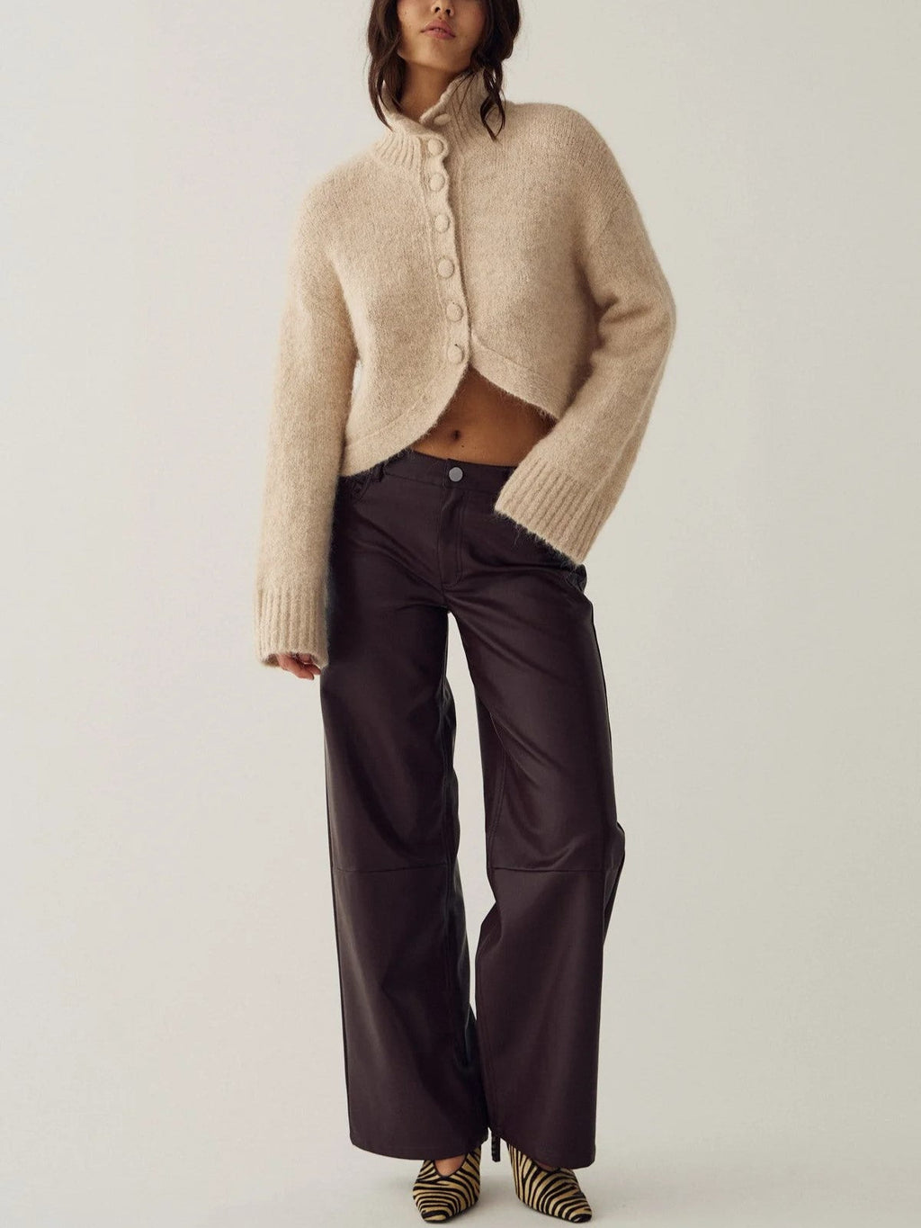 Cream Cropped Button Front Cardigan