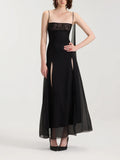 Black Lace Bustier Sheer Maxi Dress
