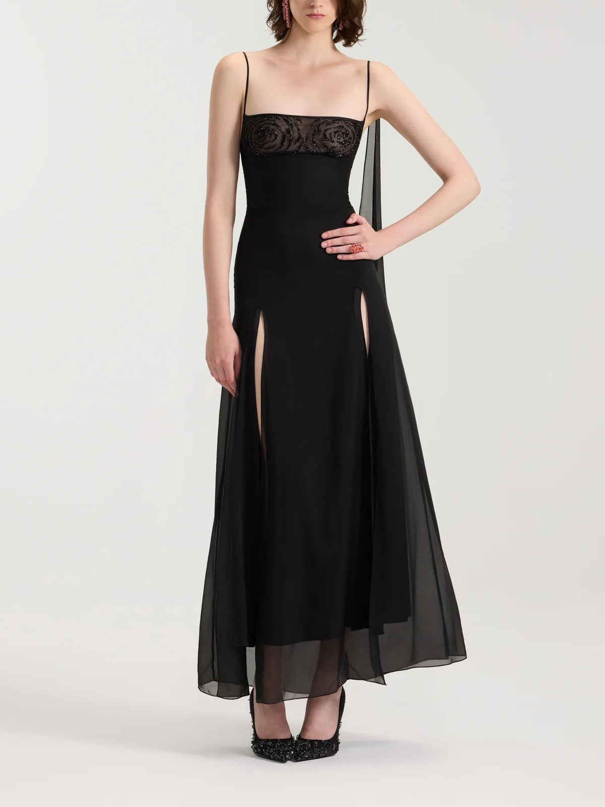 Black Lace Bustier Sheer Maxi Dress