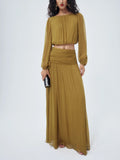 Olive Sheer Two Piece Crop Top and Maxi Skirt Set