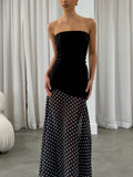 Black Polka Dot Strapless Sheer Maxi Dress
