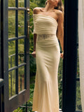 Cream Satin One Shoulder Ruched Maxi Dress