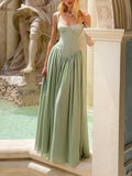 SageGreen Satin Corset Bustier Maxi Dress