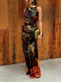 Multicolor Abstract Print Draped Maxi Dress