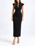 Black Plunge V Neck Maxi Dress