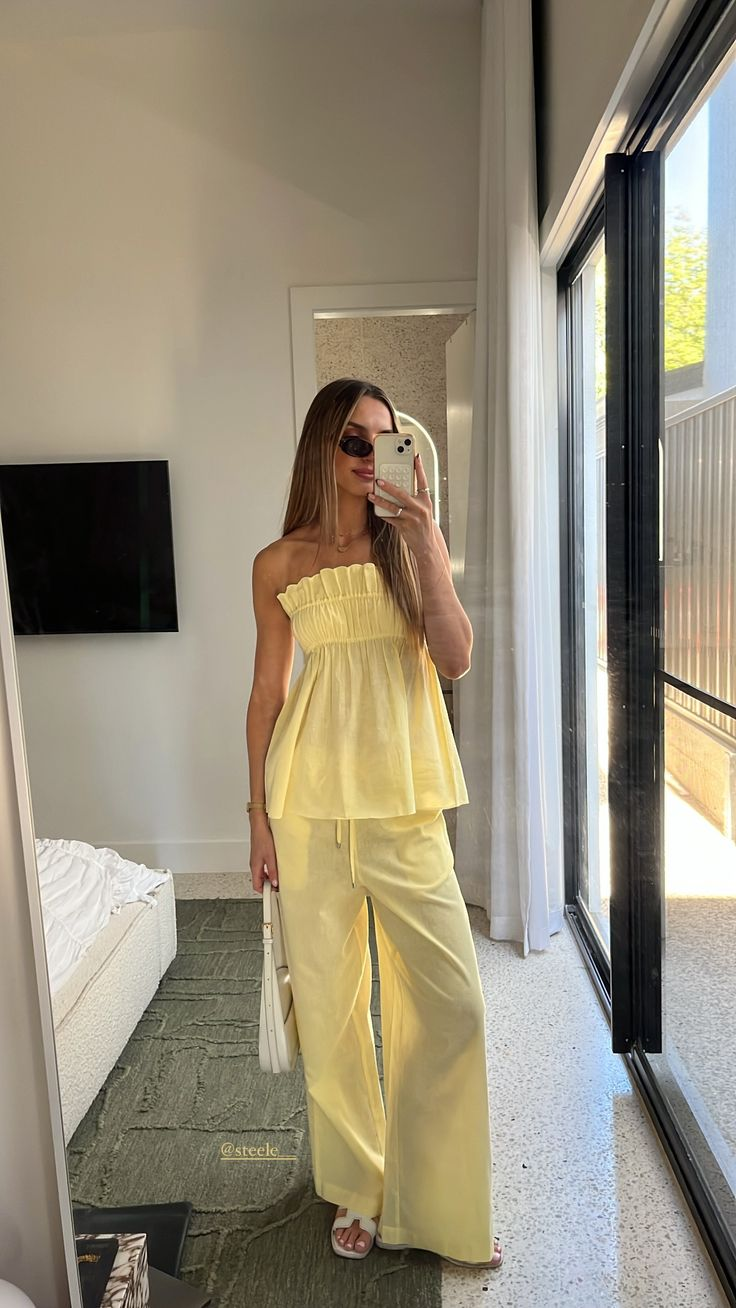 Off-Shoulder Smocked Top And Drawstring Wide-Leg Pants Set