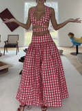 Halter Deep V-Neck Cutout Crop Top And Gathered Maxi Skirt Set