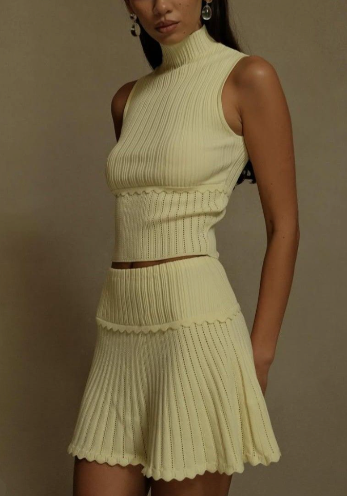 High Neck Ribbed Knit Two-Piece Set