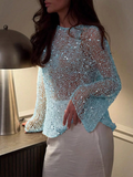 Sheer Sequin Mesh Long Sleeve Top
