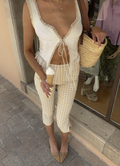 White Ruffle Trim Tie-Front Cami Top
