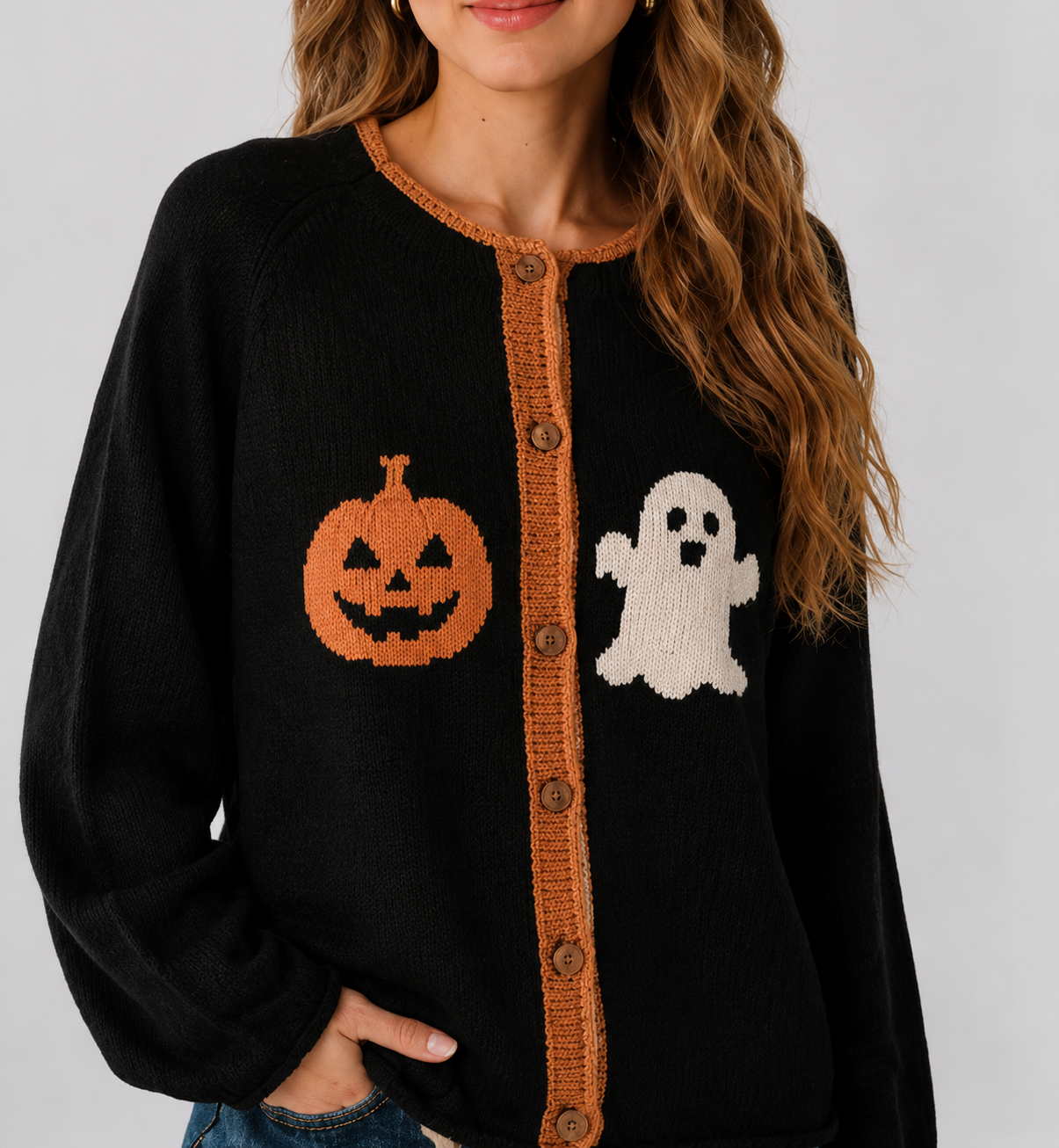 Halloween Pumpkin And Ghost Knit Cardigan