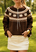 Brown Cat Fair Isle Knit Sweater