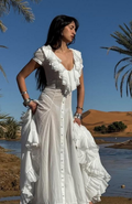 White Ruffled Button-Front Maxi Dress