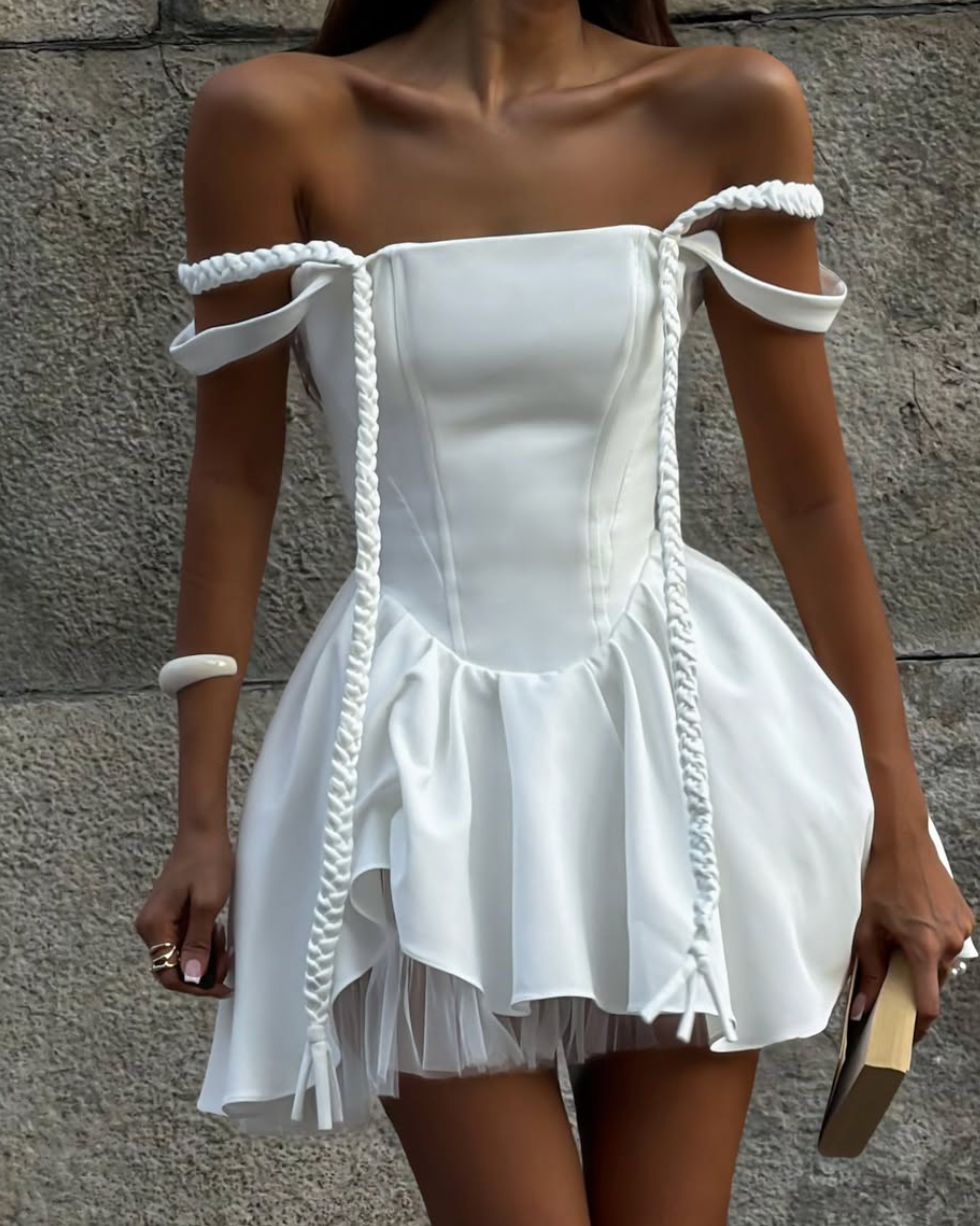 Cream Ruffled V-Neck Maxi Dress