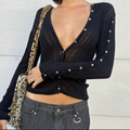 Black Sheer Rhinestone Cardigan