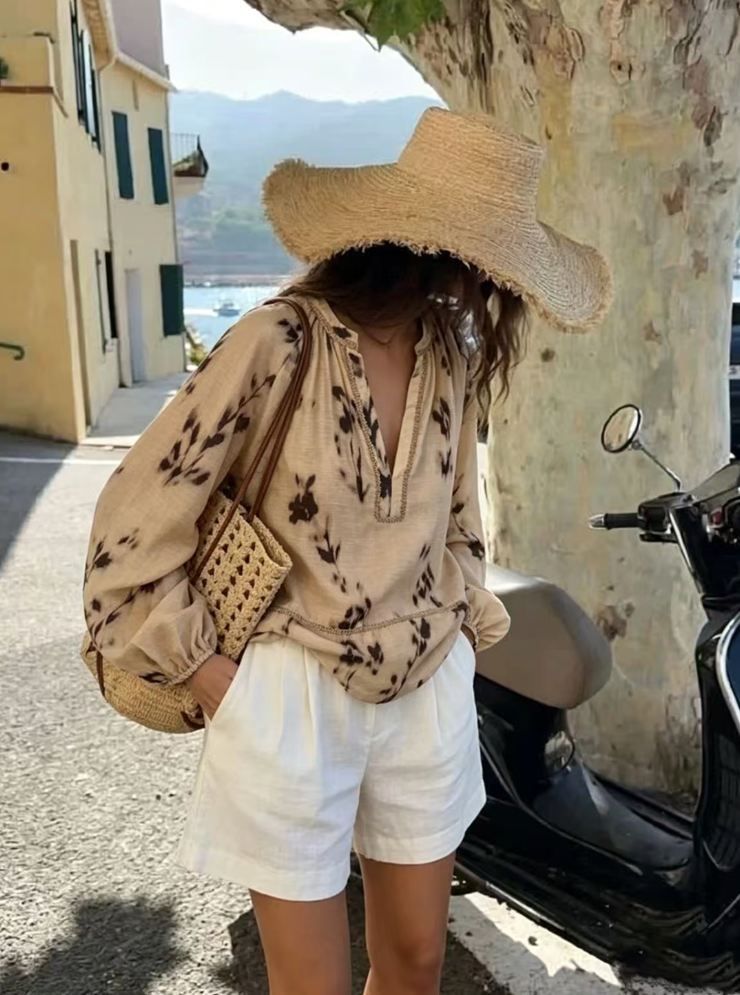 Beige Abstract Print Tunic Blouse