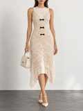 Cream Lace Bow Detail Sleeveless Asymmetric Dress