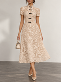 Cream Lace Bow Detail Short Sleeve Midi Dress
