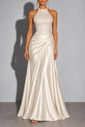 Cream Halter Draped Maxi Dress