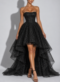 Black Sequin Strapless High Low Maxi Dress