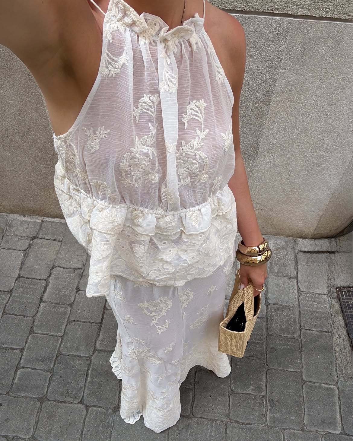 Cream Lace Halter Peplum Maxi Dress