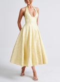 V-neck Halter Jacquard Dress Senior Evening Dress Spring/Summer Elegance Sleeveless Backless Waist Trimming Long Dress