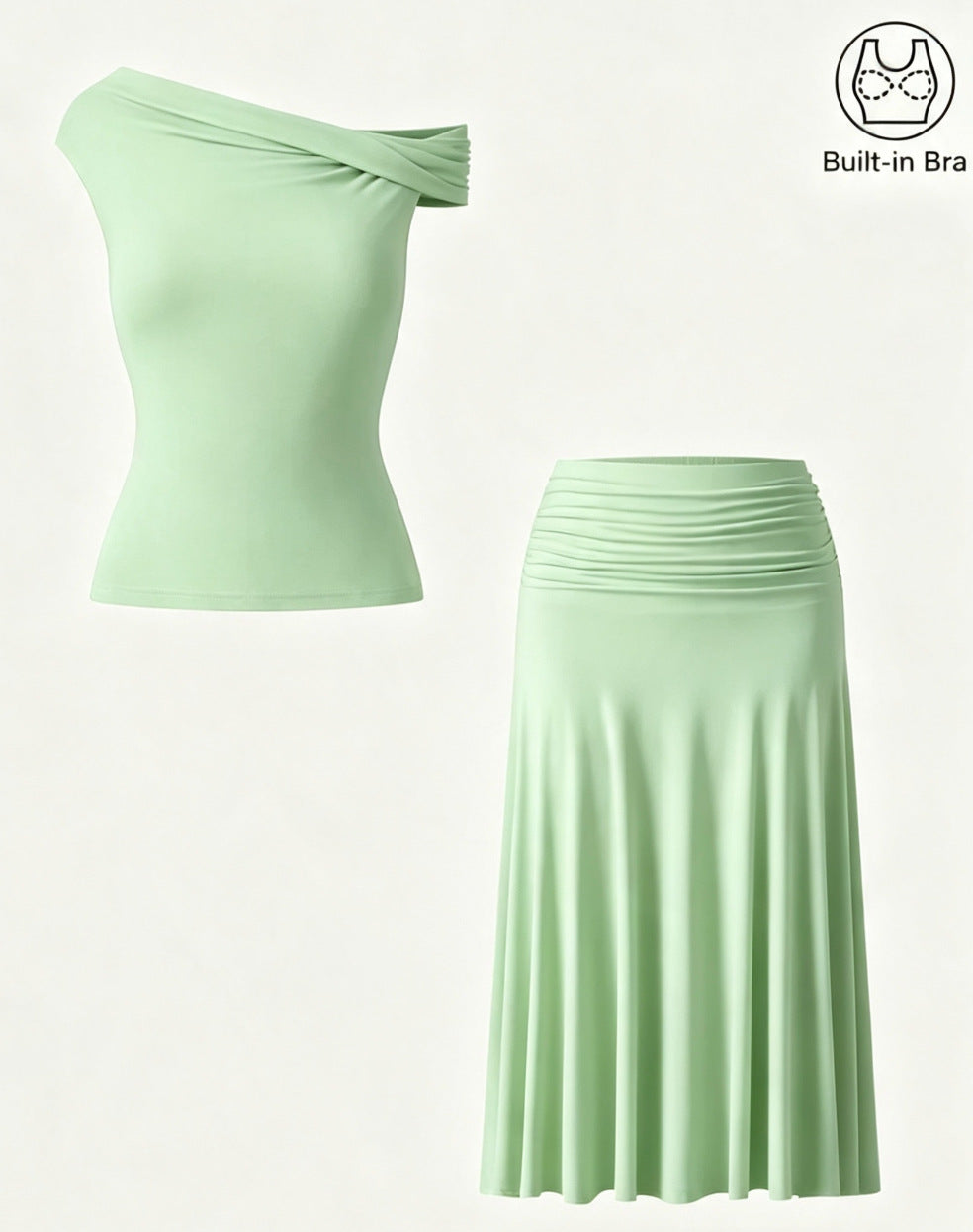 Women's Summer Slim Fit Pleated Skirt Set with Built-in Chest Pads and Off-Shoulder Design