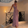 Romantic Cascading Ruffle Pleated Gown in Lavender