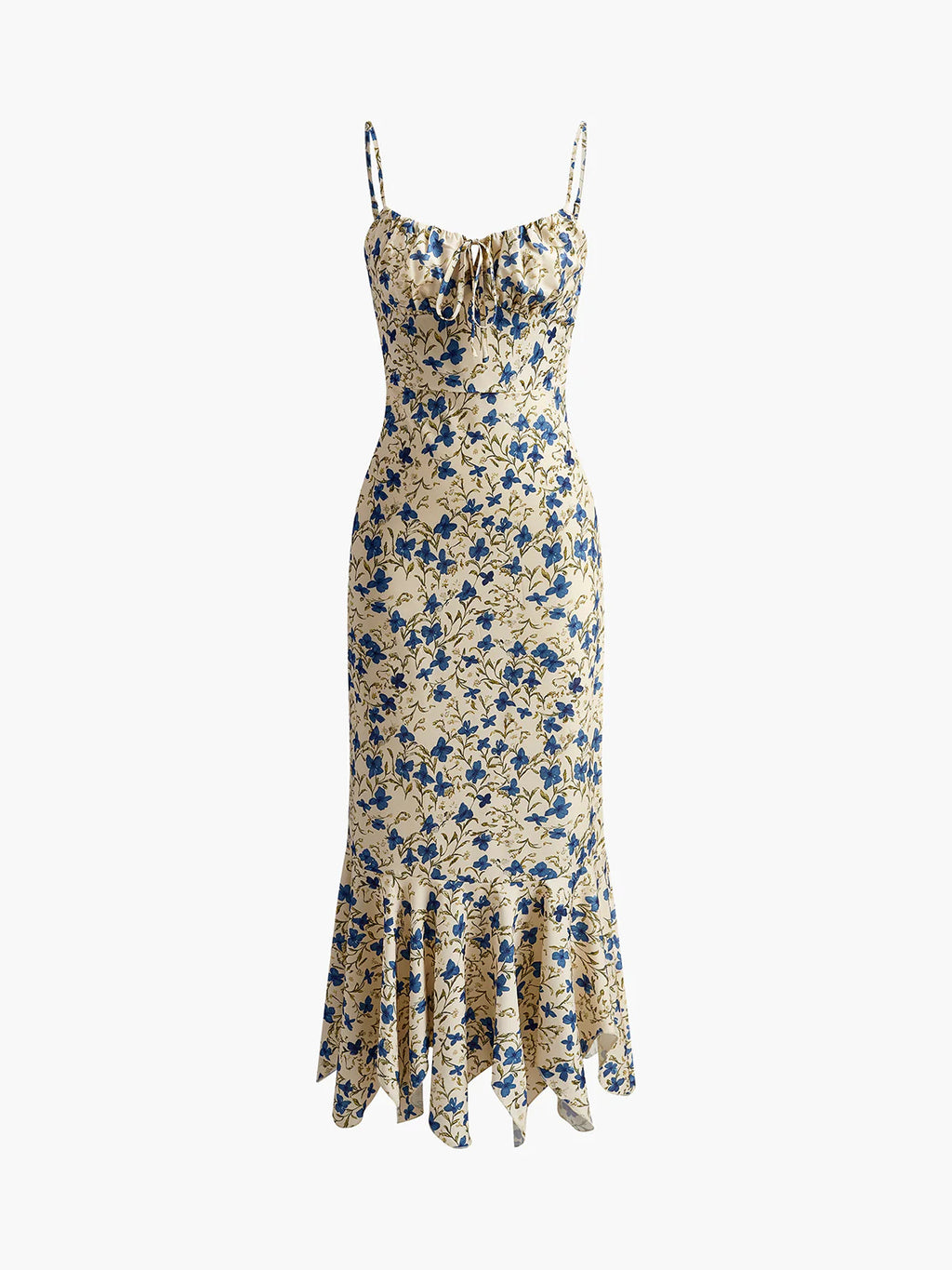 Vacation Tight Waist Floral Print Strap Sheath Long Dress