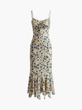 Vacation Tight Waist Floral Print Strap Sheath Long Dress