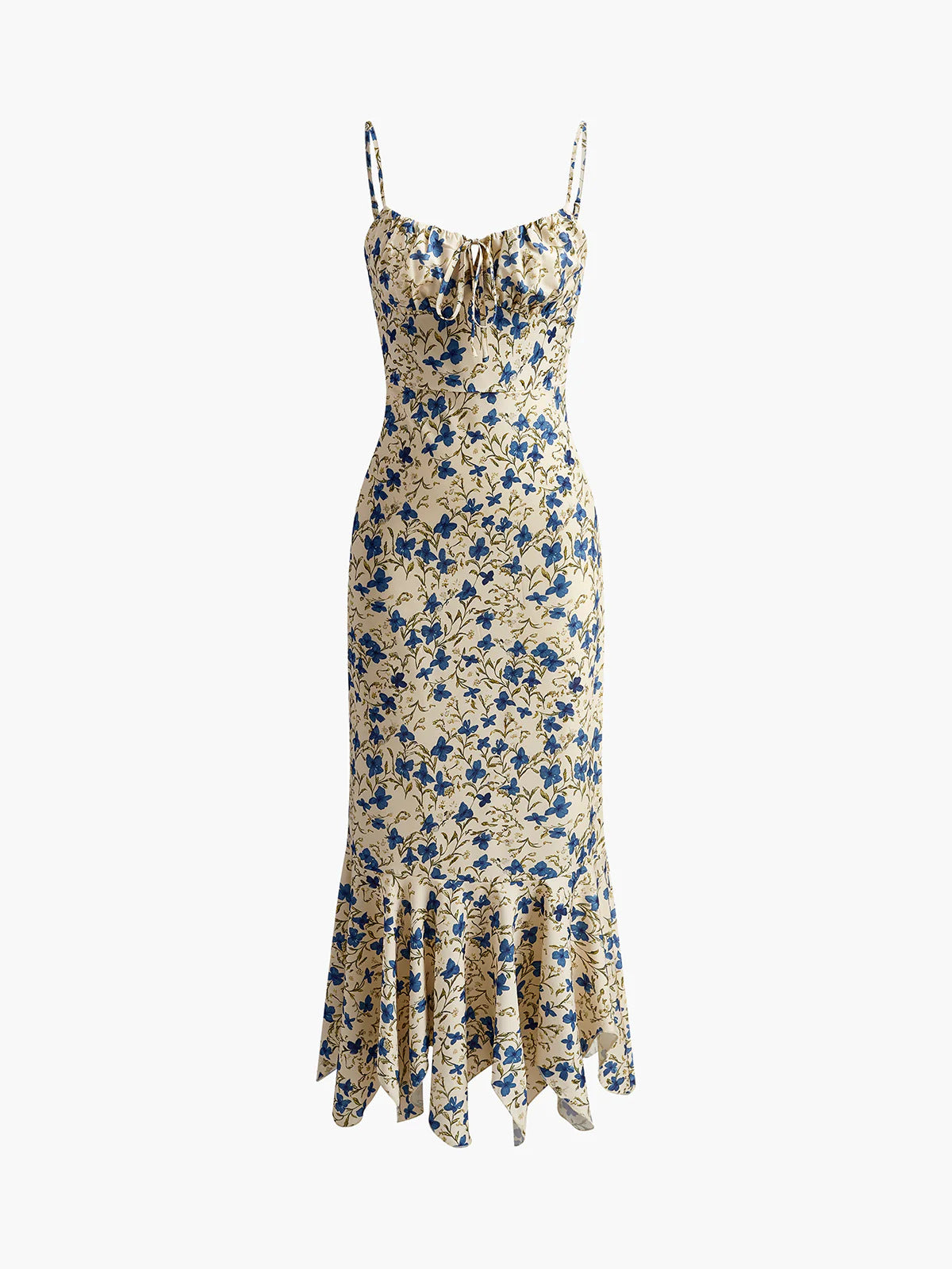 Vacation Tight Waist Floral Print Strap Sheath Long Dress
