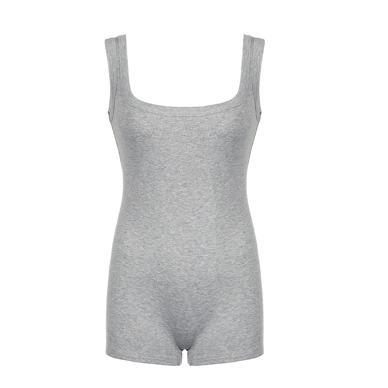 Square Neck Ribbed Form-Fitting Sleeveless Romper
