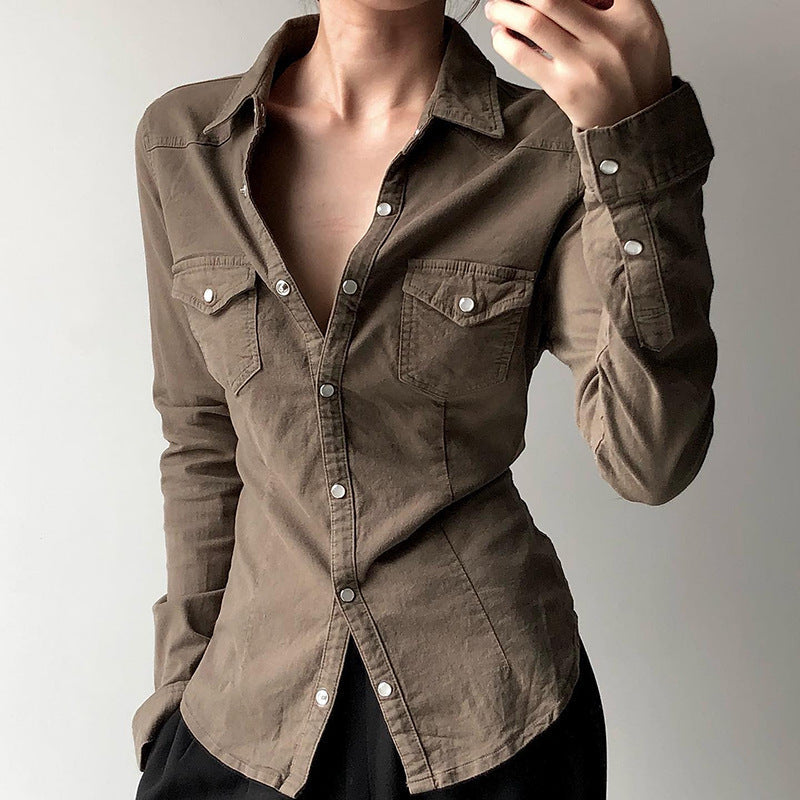 Bohemian Western Fitted Double-Pocket Long Sleeve Shirt