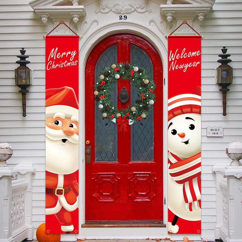 New Christmas Decoration Supplies Plaid Door Curtain Hanging Flag Door Hanging Party Atmosphere Layout Couplet Hanging Flag