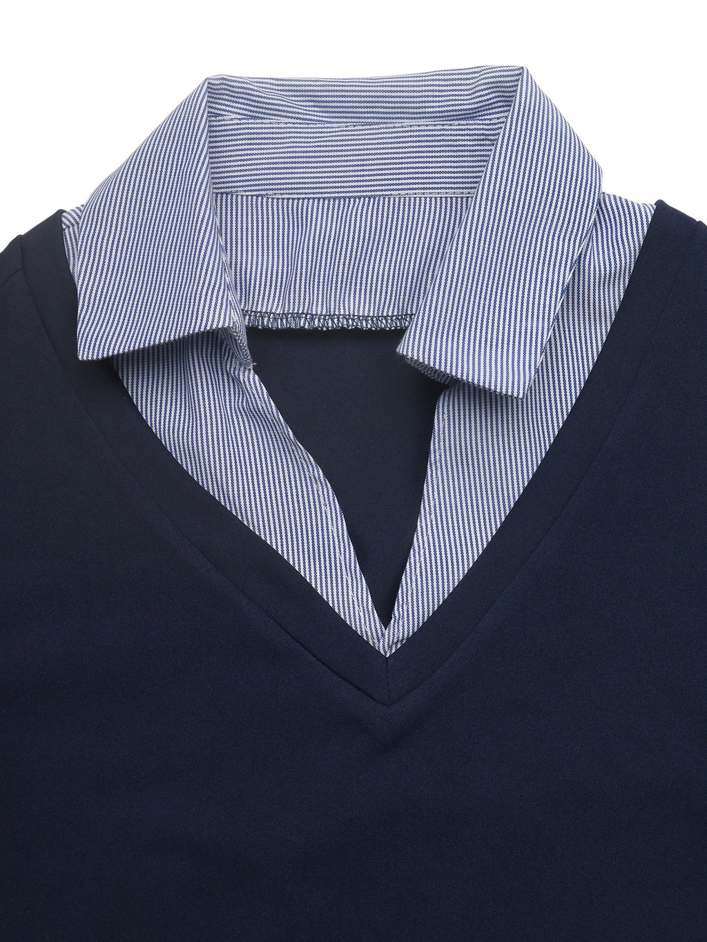 Striped Collar Faux Two-Piece Fitted Knit Top